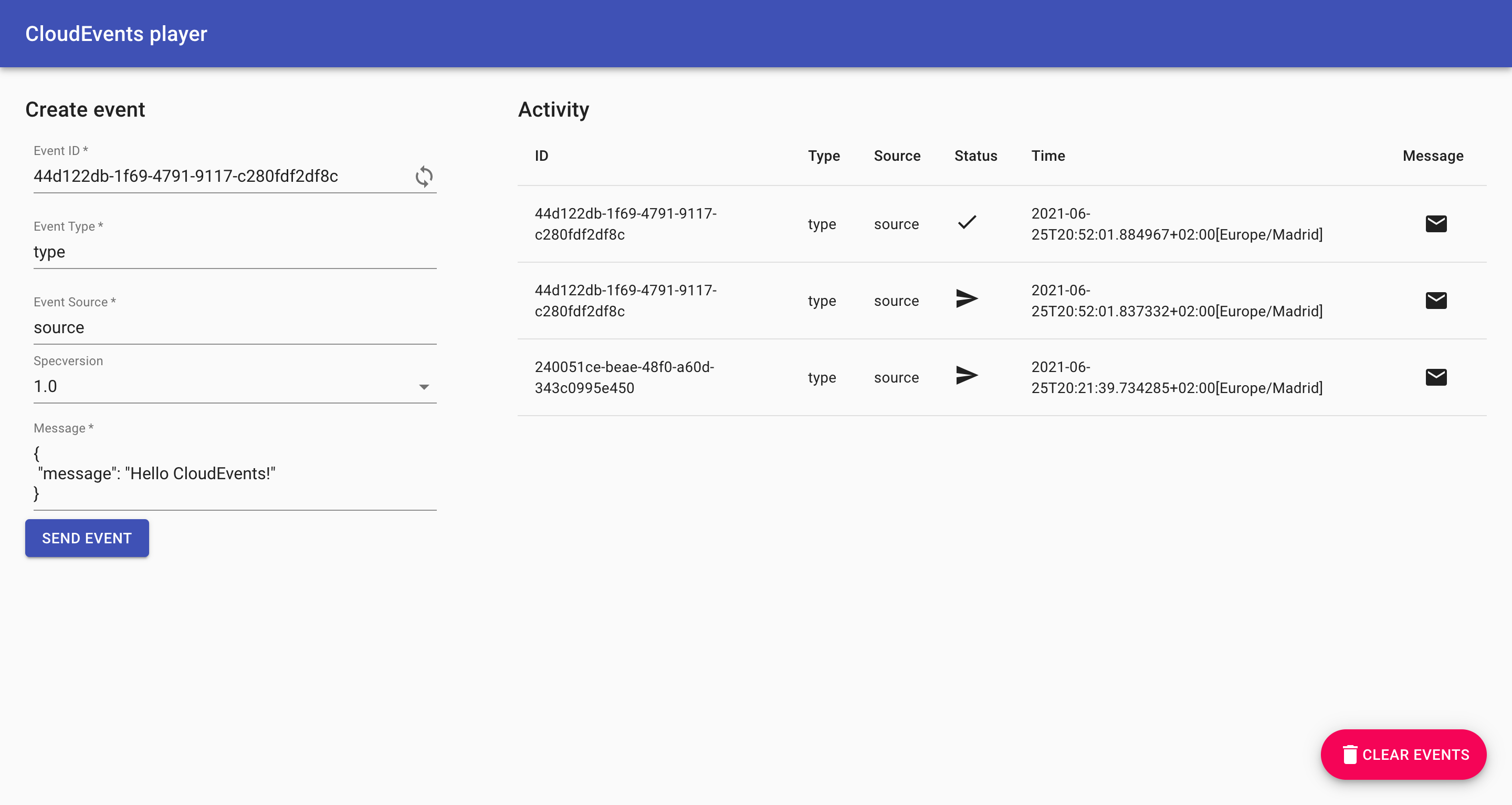 CloudEvents Player user interface